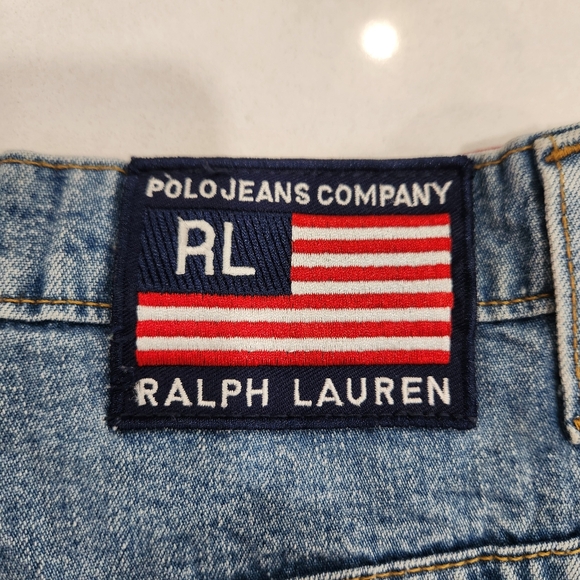 VTG Polo Jeans Co Ralph Lauren Banner Denim Shorts Mens 38 Inseam 11" Y2K Baggy - Picture 3 of 11